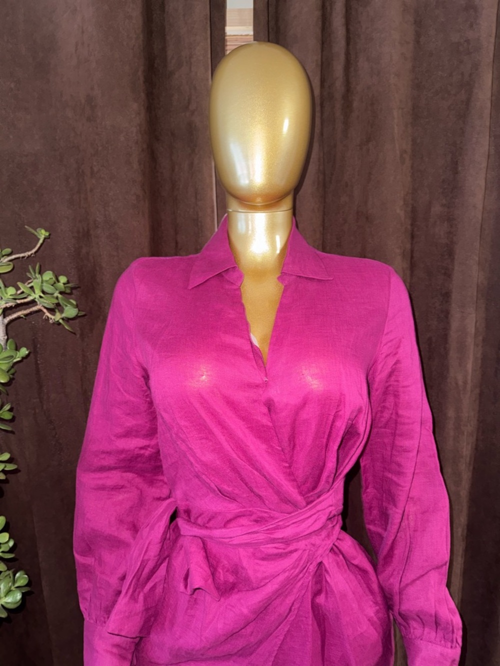 Magaschoni Berry Fuchsia linen blend Dress - Picture 2 of 5
